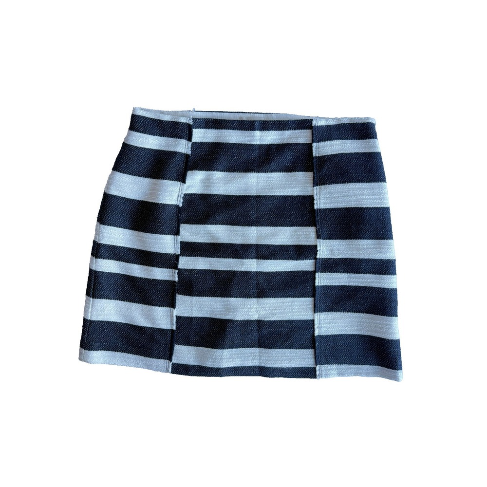 Ann Taylor Loft Striped Tweed Mini Skirt 12‎ Navy White Nautical Coastal Preppy